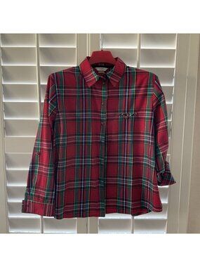 Allison Daley Womens Jacket 14P Petite Red Green Plaid Button Up Long Sleeve Top